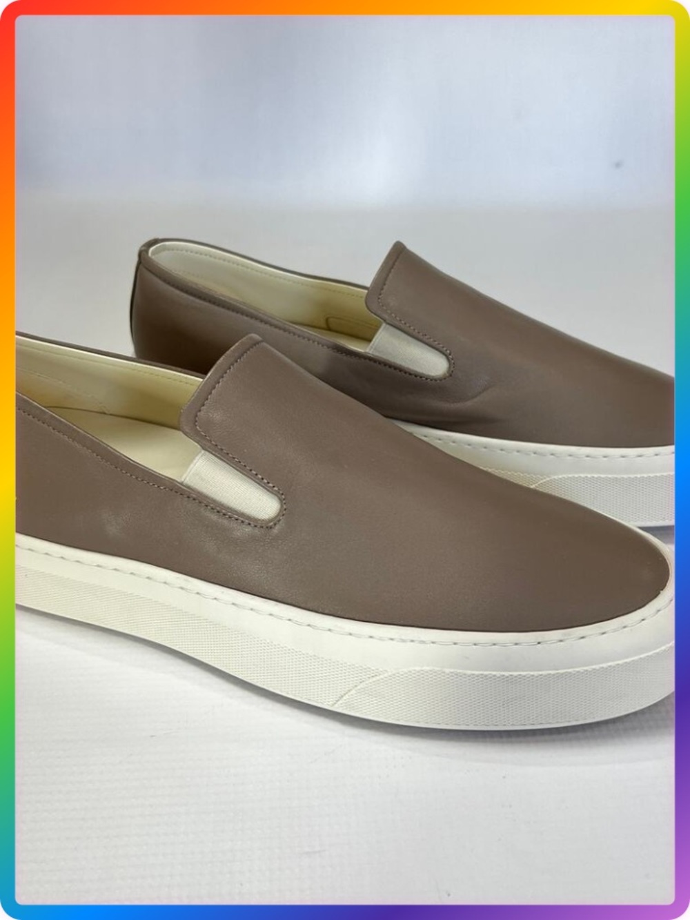 Common Projects Slip-On Leather Sneakers EU 42 US 9 Taupe Brown Italy Luxury